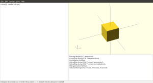 A simple cube in openSCAD, centered on the coordinate system.