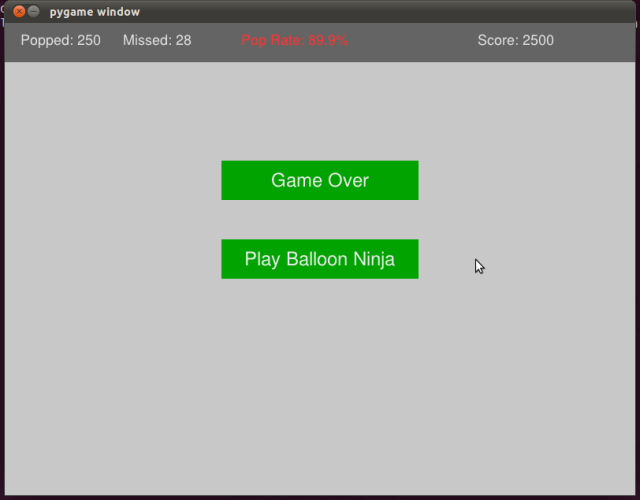 Game over screen, showing the pop rate at the end of the game.